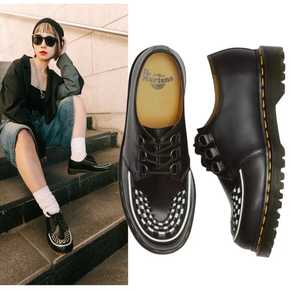 Dr. Martens Shoes - NEW Dr Martens Ramsey Creeper in Black White Rockabilly Size 7 Y2K Skater Punk